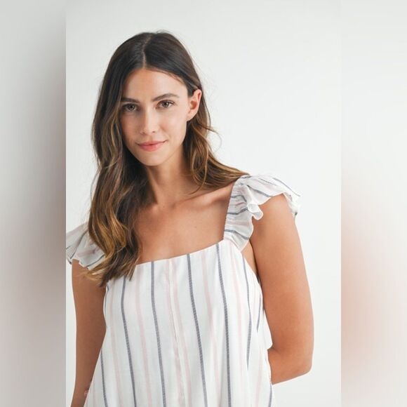 Striped Ruffle Sleeve Romper - Picture 7 of 9